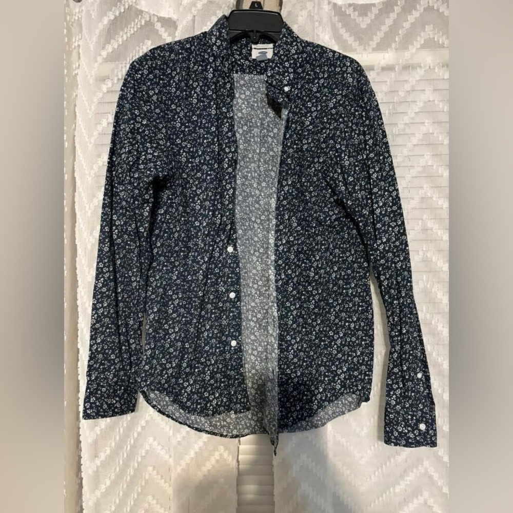 Old Navy Navy Blue Floral Casual Button Down Shirt